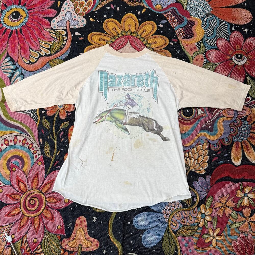 Vintage 80s Nazareth The Fool Circle Tour Concert Raglan Band Tee Thrashed M